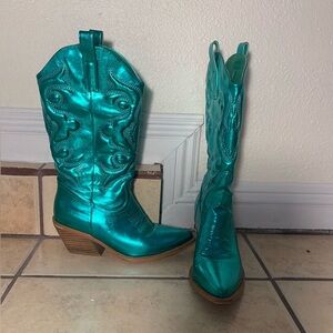 Green Metallic Cowboy Boots